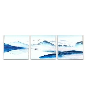 Blue Tranquil Landscape Triptych Wall Art